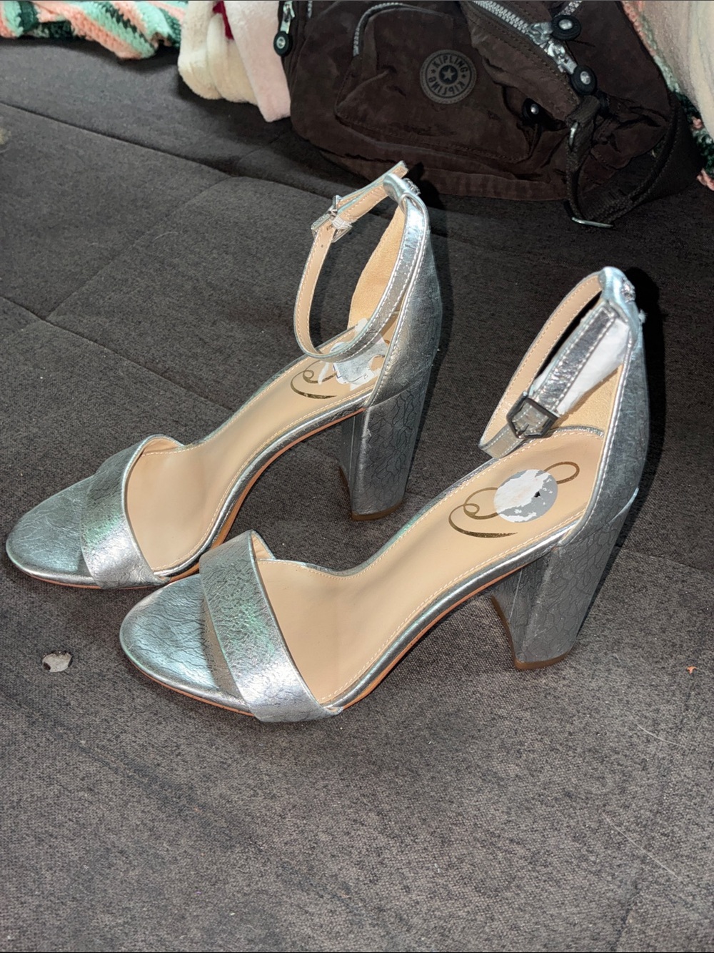 Sam Edelman Silver Metallic Ankle-Strap Block Heels